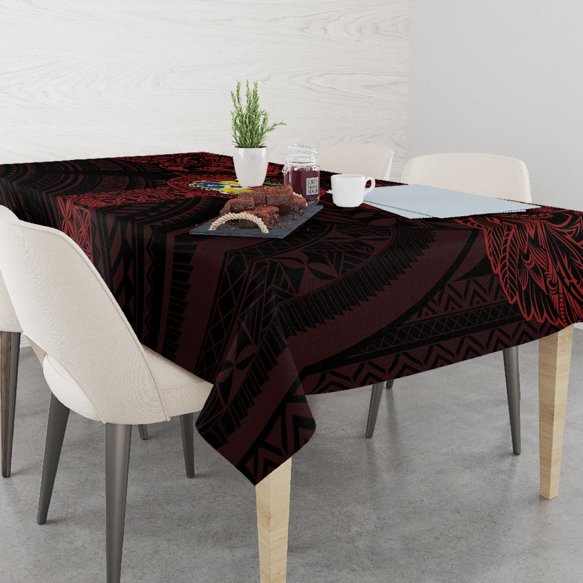 Tonga Independence Day Tablecloth Tongatapu Lion Ngatu Motifs Black Ver. LT7 - Polynesian Pride