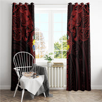 Tonga Independence Day Window Curtain Tongatapu Lion Ngatu Motifs Black Ver.