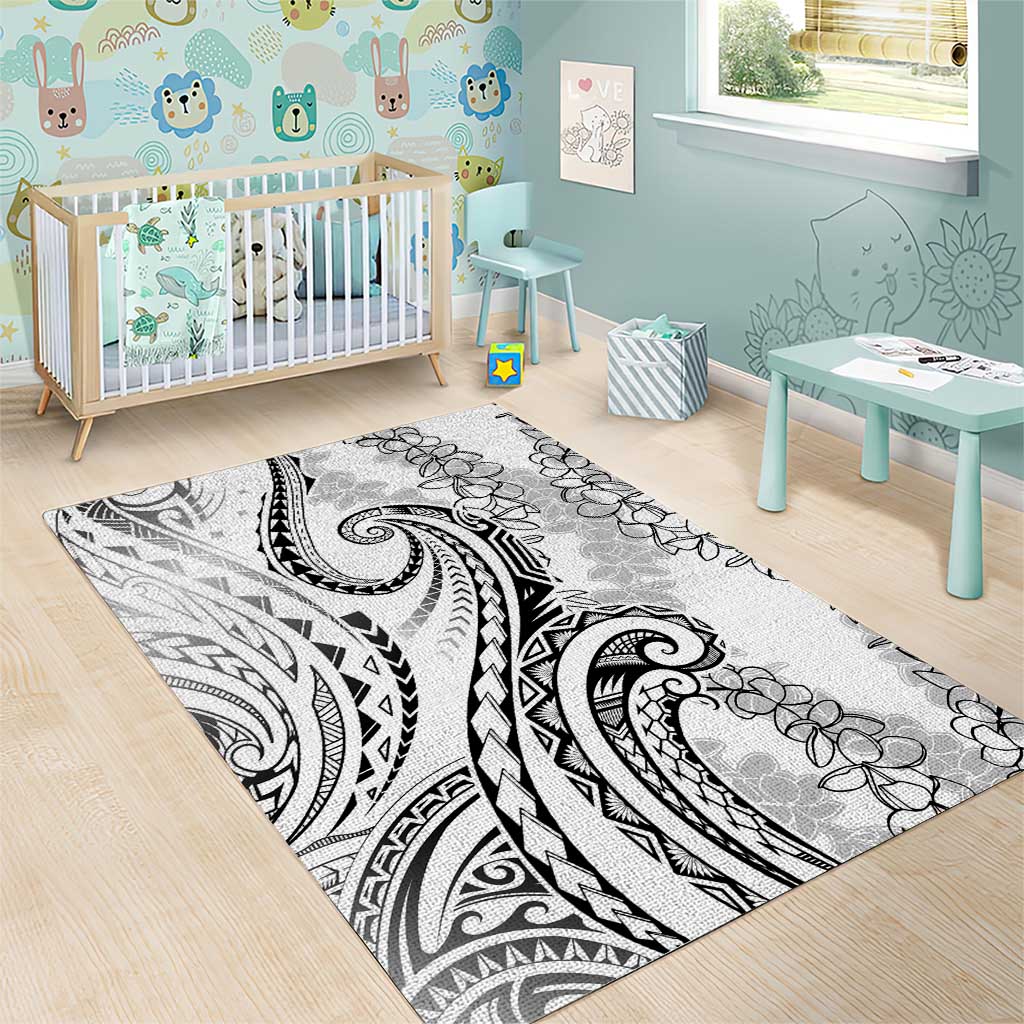 Polynesia Plumeria Lei Area Rug White Curves Motif
