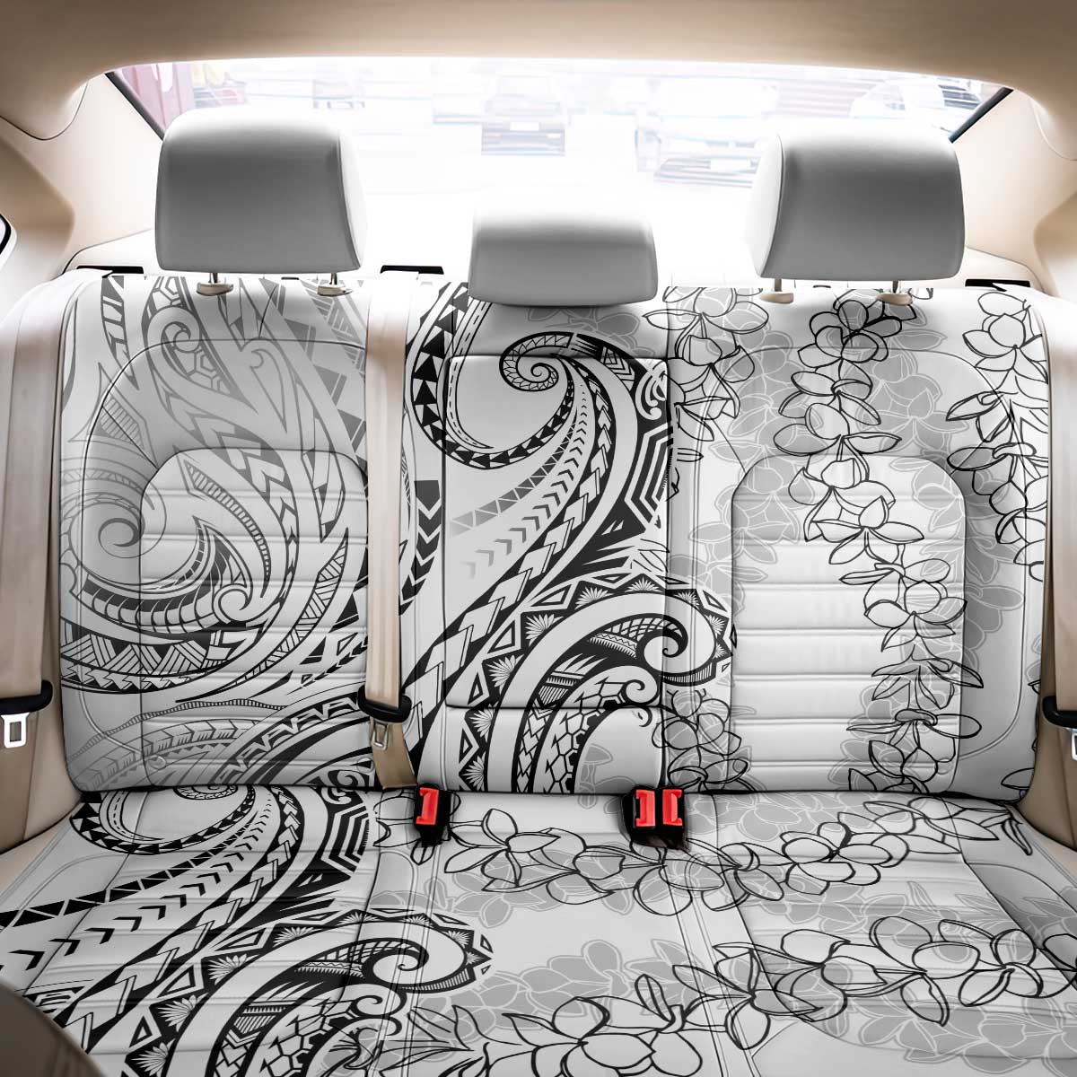 Polynesia Plumeria Lei Back Car Seat Cover White Curves Motif