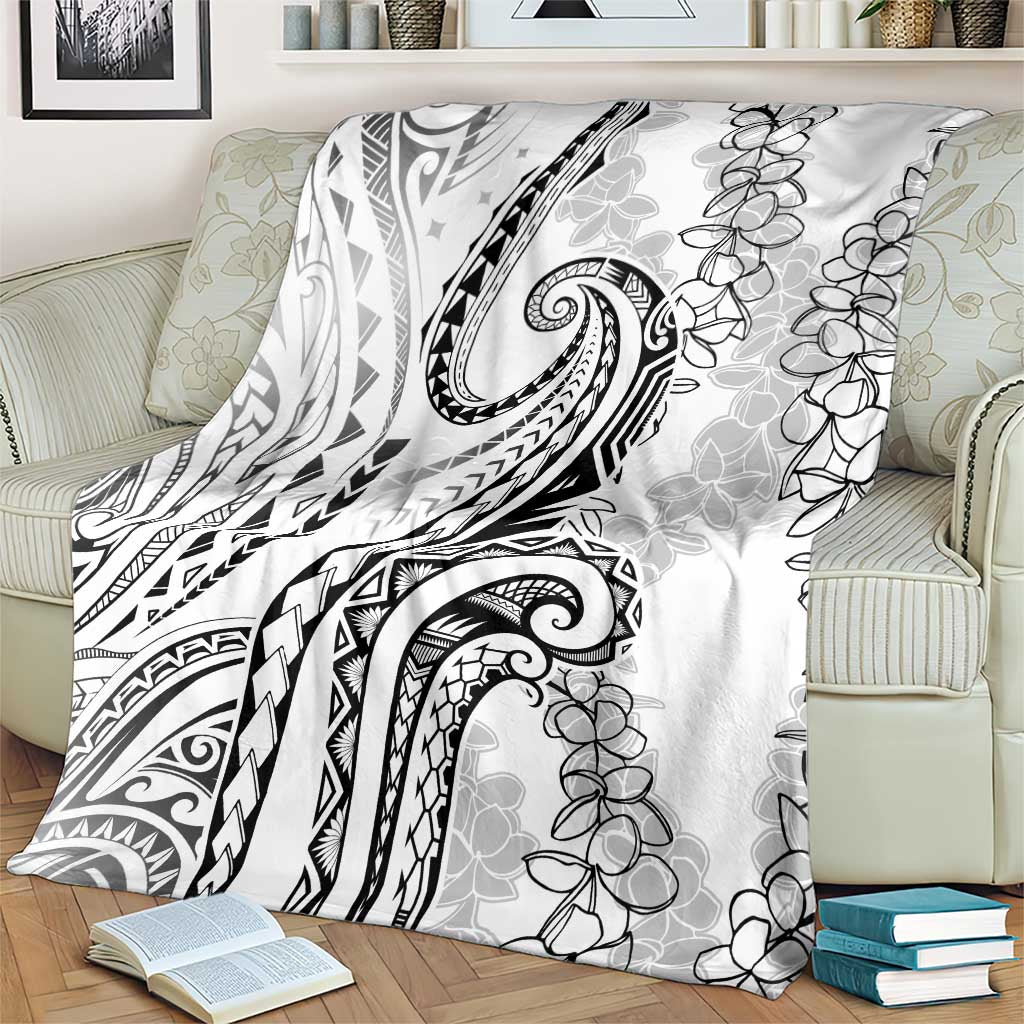 Polynesia Plumeria Lei Blanket White Curves Motif