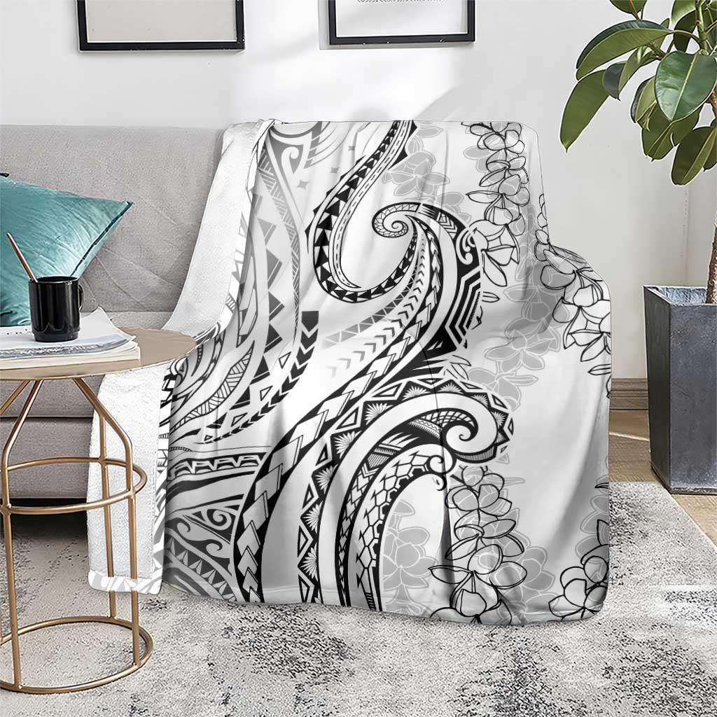 Polynesia Plumeria Lei Blanket White Curves Motif