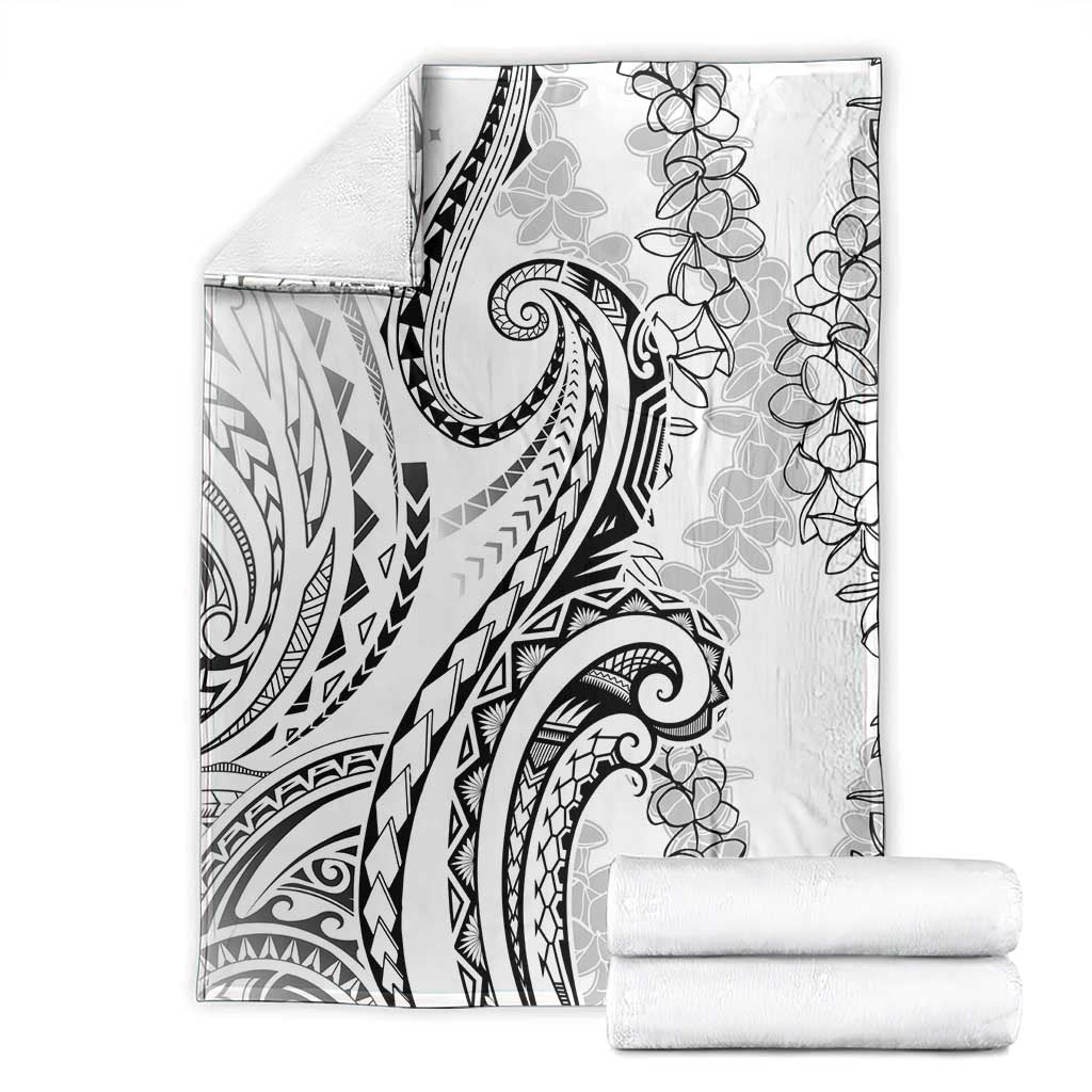 Polynesia Plumeria Lei Blanket White Curves Motif