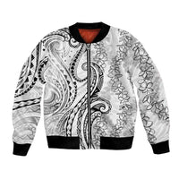 Polynesia Plumeria Lei Bomber Jacket White Curves Motif