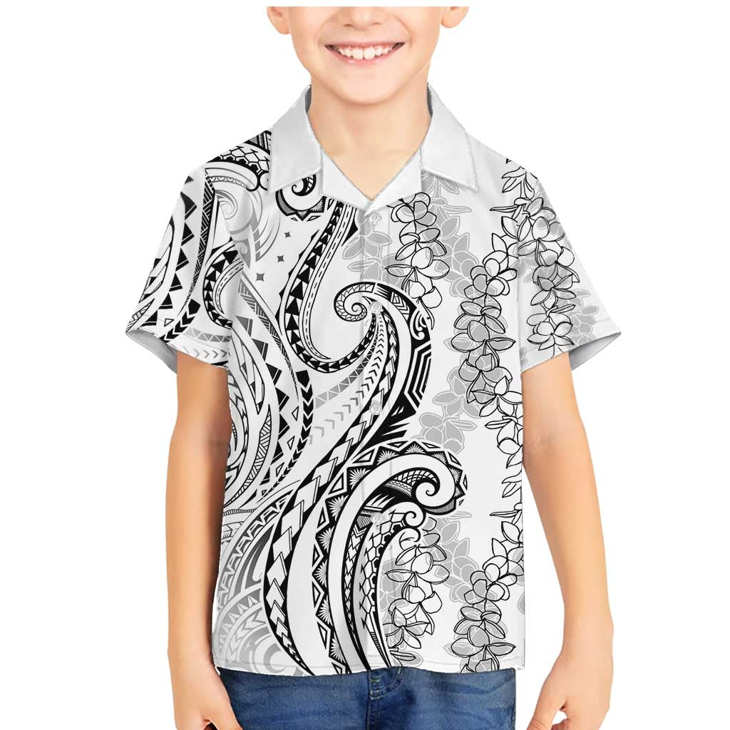 Polynesia Plumeria Lei Family Matching Mermaid Dress and Hawaiian Shirt White Curves Motif