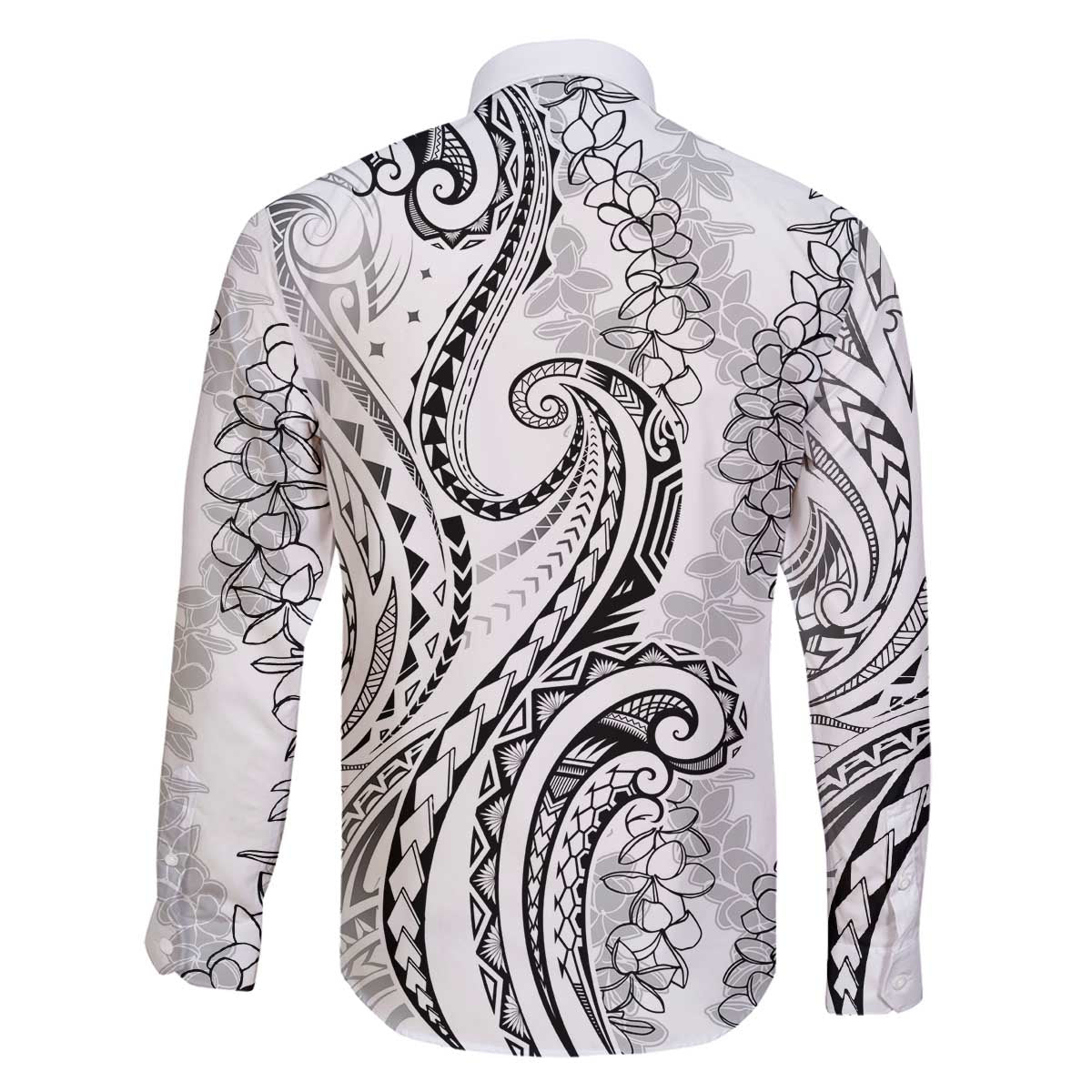 Polynesia Plumeria Lei Family Matching Off The Shoulder Long Sleeve Dress and Hawaiian Shirt White Curves Motif