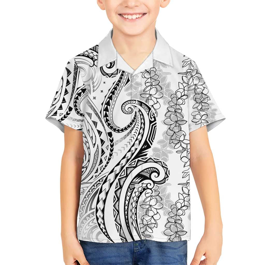 Polynesia Plumeria Lei Family Matching Off Shoulder Maxi Dress and Hawaiian Shirt White Curves Motif