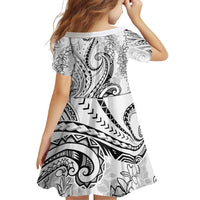 Polynesia Plumeria Lei Family Matching Off Shoulder Short Dress and Hawaiian Shirt White Curves Motif