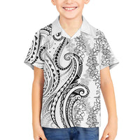 Polynesia Plumeria Lei Family Matching Short Sleeve Bodycon Dress and Hawaiian Shirt White Curves Motif