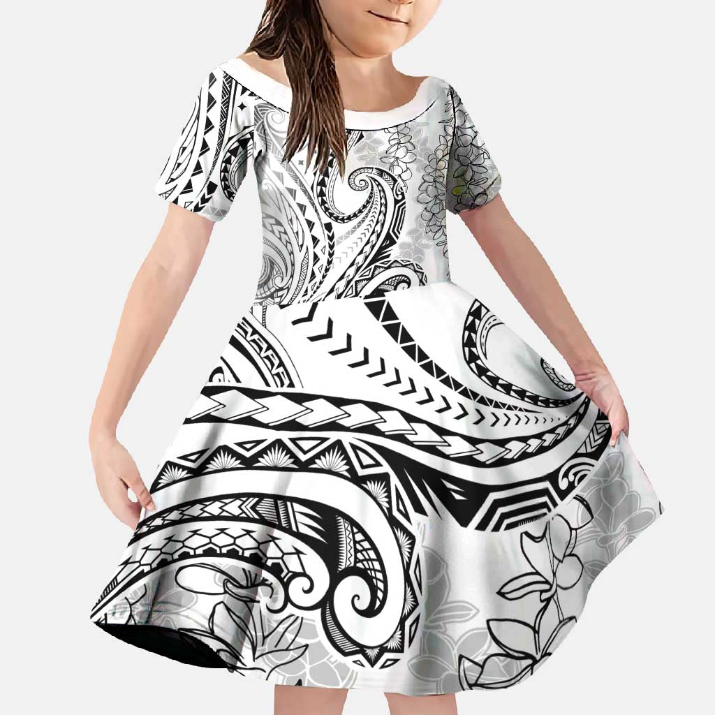 Polynesia Plumeria Lei Family Matching Summer Maxi Dress and Hawaiian Shirt White Curves Motif