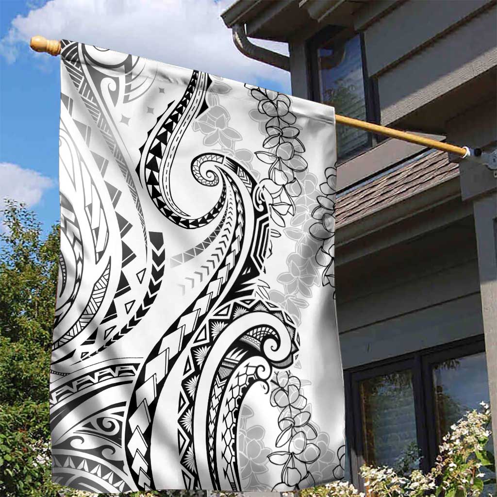 Polynesia Plumeria Lei Garden Flag White Curves Motif