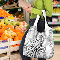 Polynesia Plumeria Lei Grocery Bag White Curves Motif
