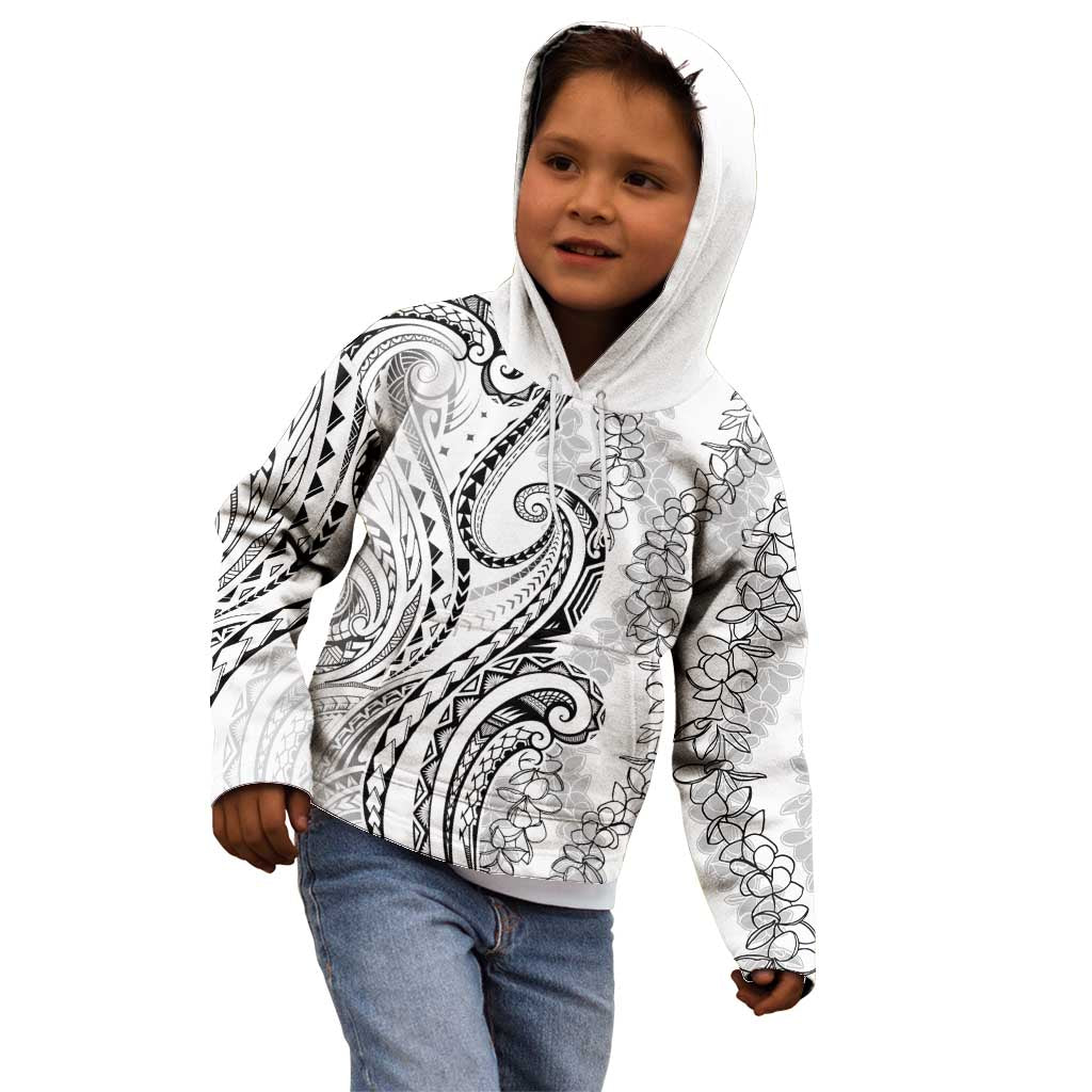 Polynesia Plumeria Lei Kid Hoodie White Curves Motif LT7 - Polynesian Pride