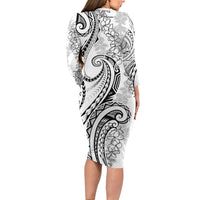 Polynesia Plumeria Lei Long Sleeve Bodycon Dress White Curves Motif