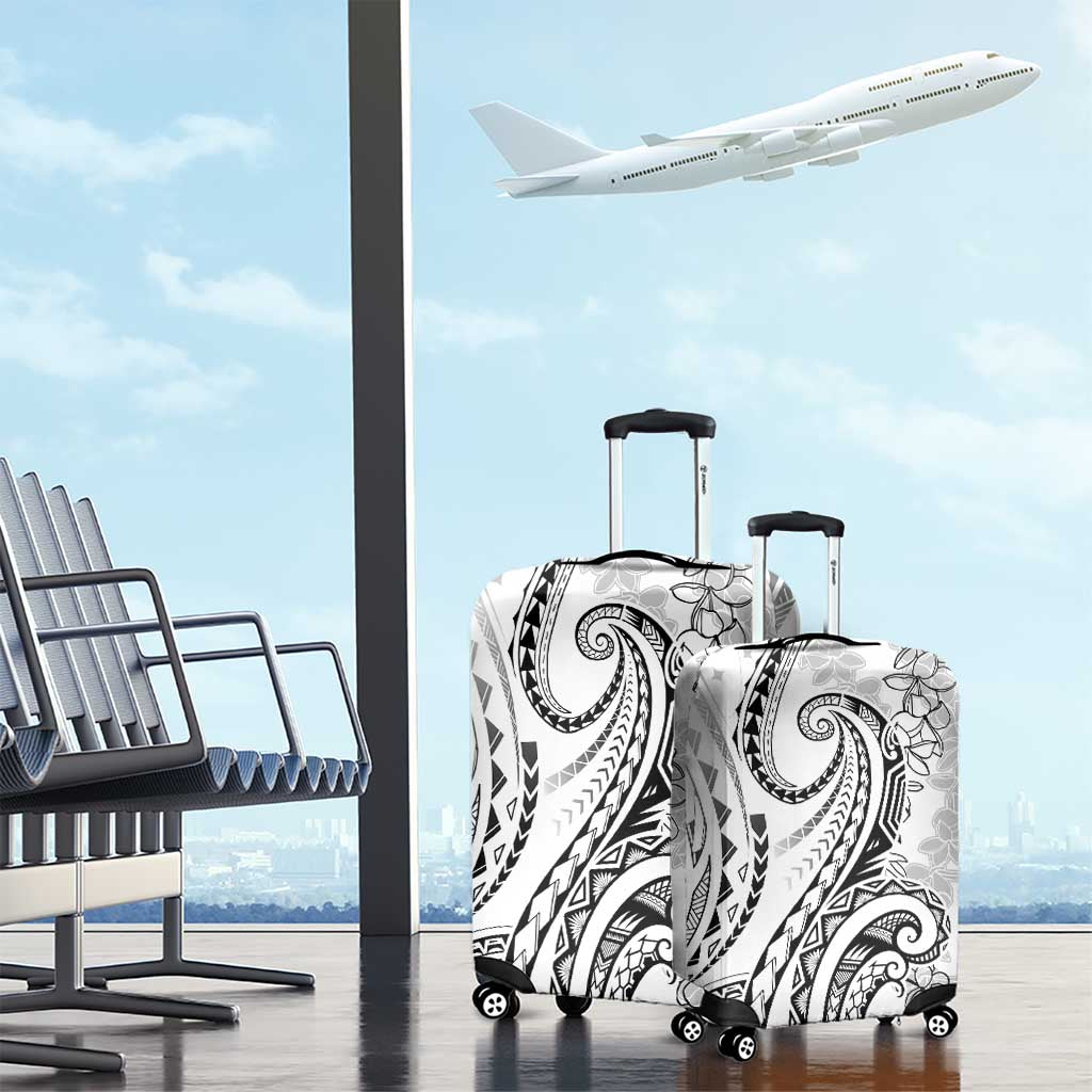 Polynesia Plumeria Lei Luggage Cover White Curves Motif