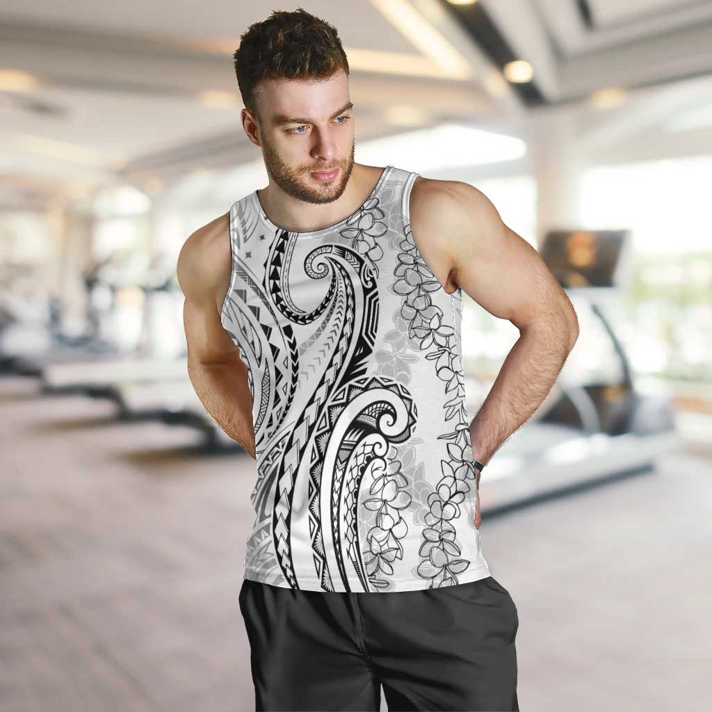 Polynesia Plumeria Lei Men Tank Top White Curves Motif