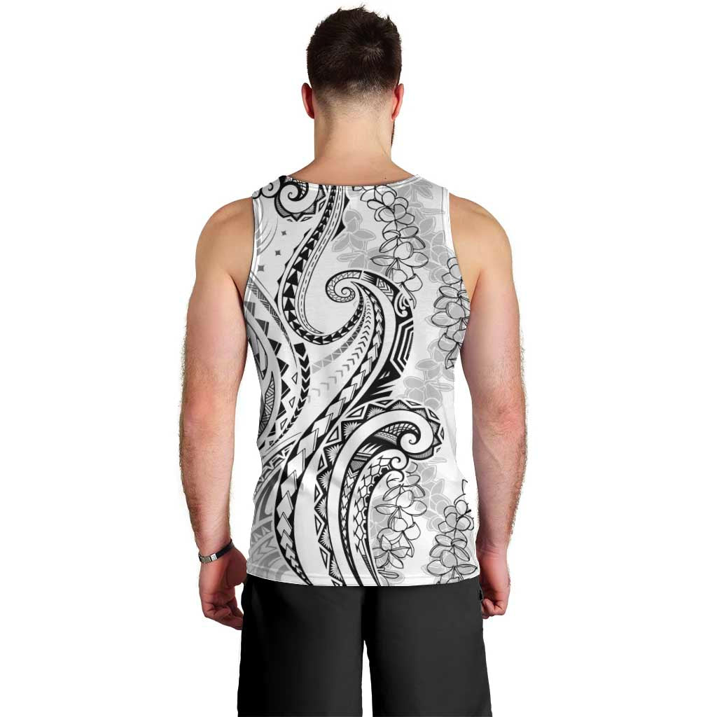 Polynesia Plumeria Lei Men Tank Top White Curves Motif