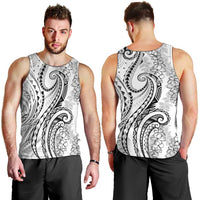 Polynesia Plumeria Lei Men Tank Top White Curves Motif