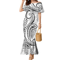 Polynesia Plumeria Lei Mermaid Dress White Curves Motif