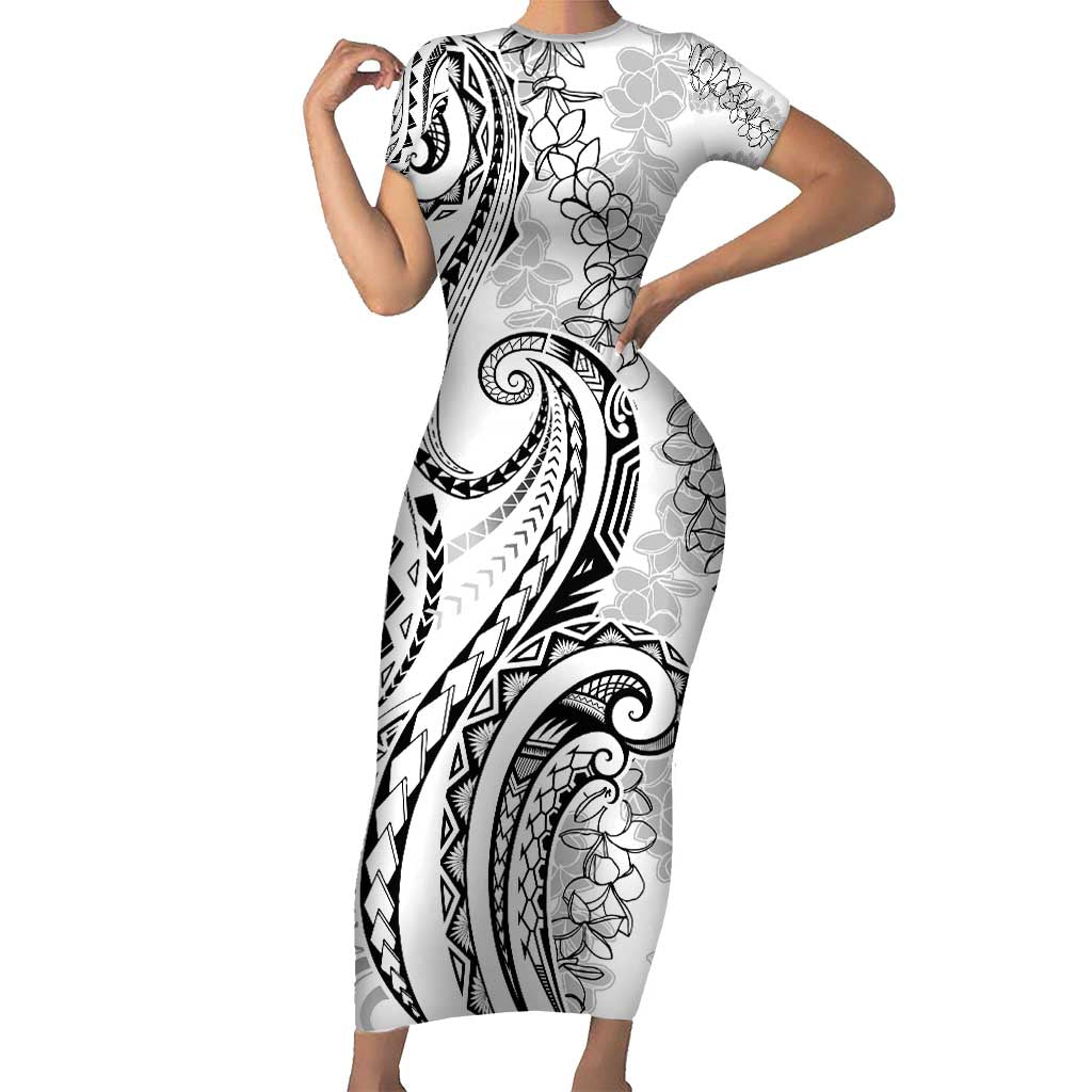 Polynesia Plumeria Lei Short Sleeve Bodycon Dress White Curves Motif