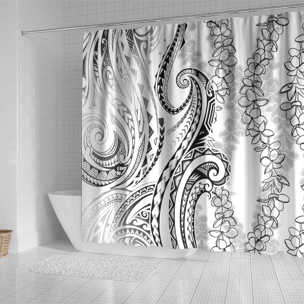 Polynesia Plumeria Lei Shower Curtain White Curves Motif