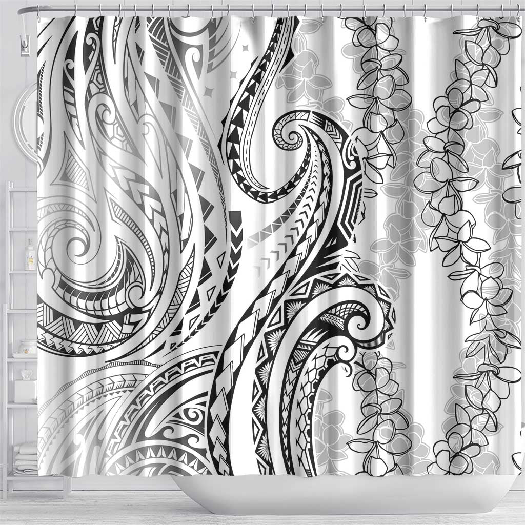 Polynesia Plumeria Lei Shower Curtain White Curves Motif