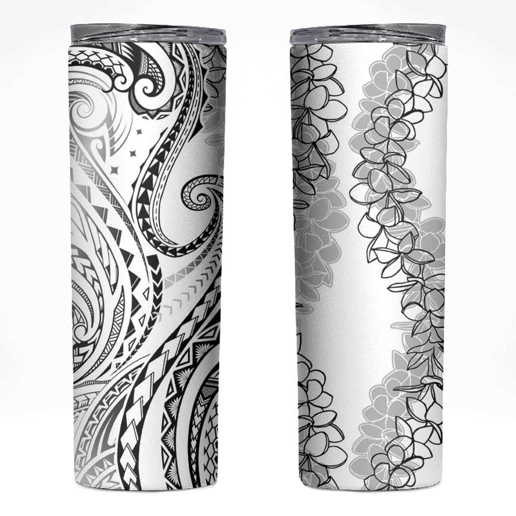 Polynesia Plumeria Lei Skinny Tumbler White Curves Motif