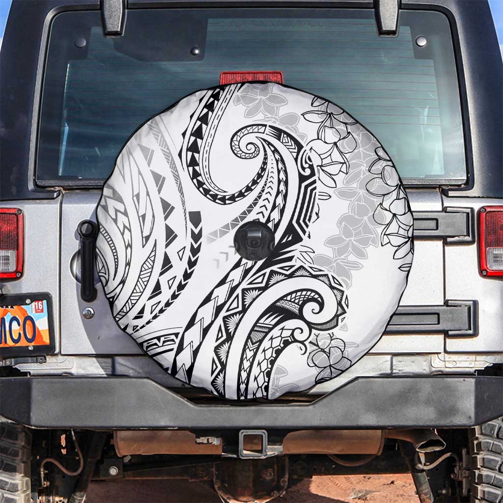 Polynesia Plumeria Lei Spare Tire Cover White Curves Motif