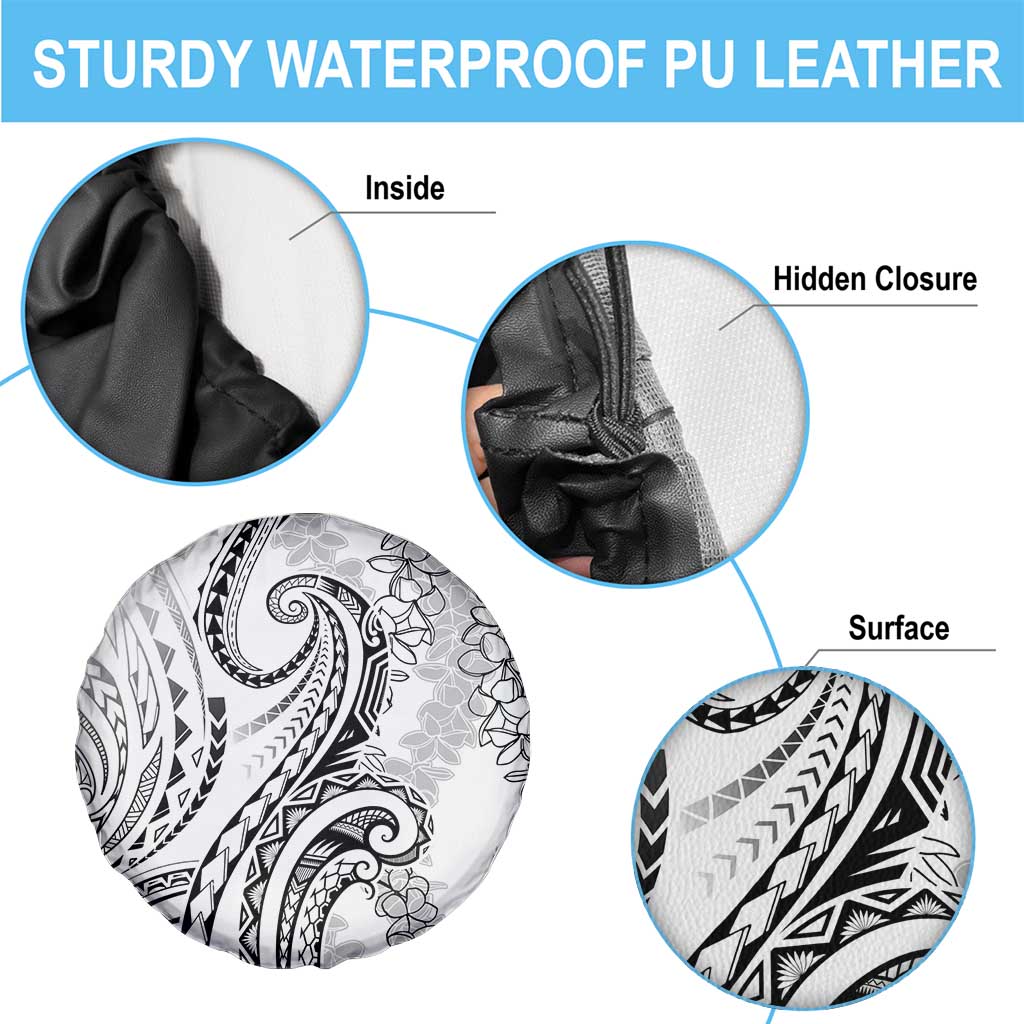 Polynesia Plumeria Lei Spare Tire Cover White Curves Motif