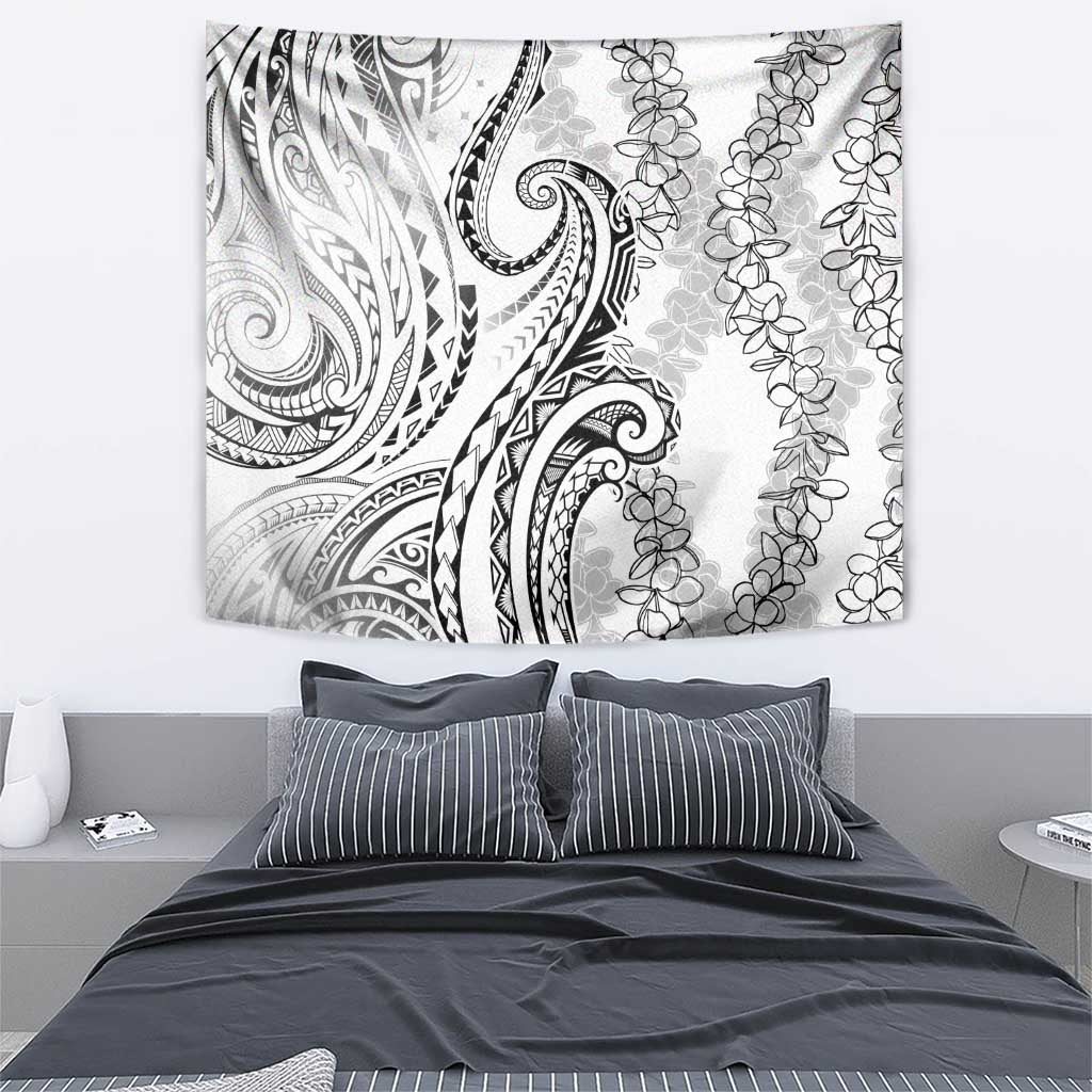 Polynesia Plumeria Lei Tapestry White Curves Motif