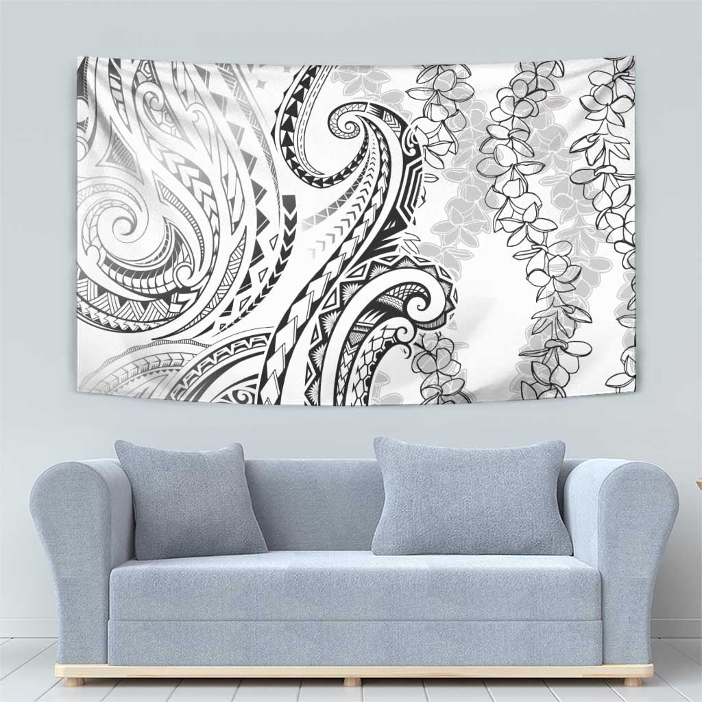 Polynesia Plumeria Lei Tapestry White Curves Motif