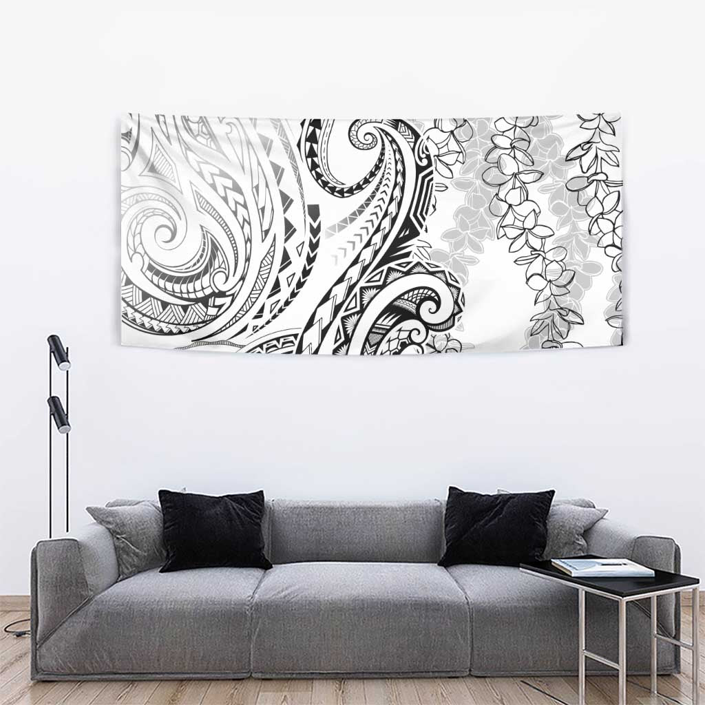 Polynesia Plumeria Lei Tapestry White Curves Motif