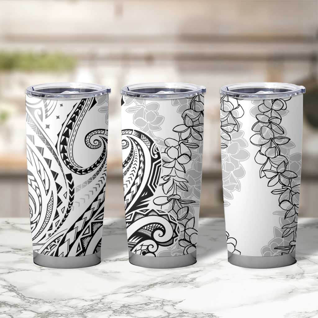 Polynesia Plumeria Lei Tumbler Cup White Curves Motif