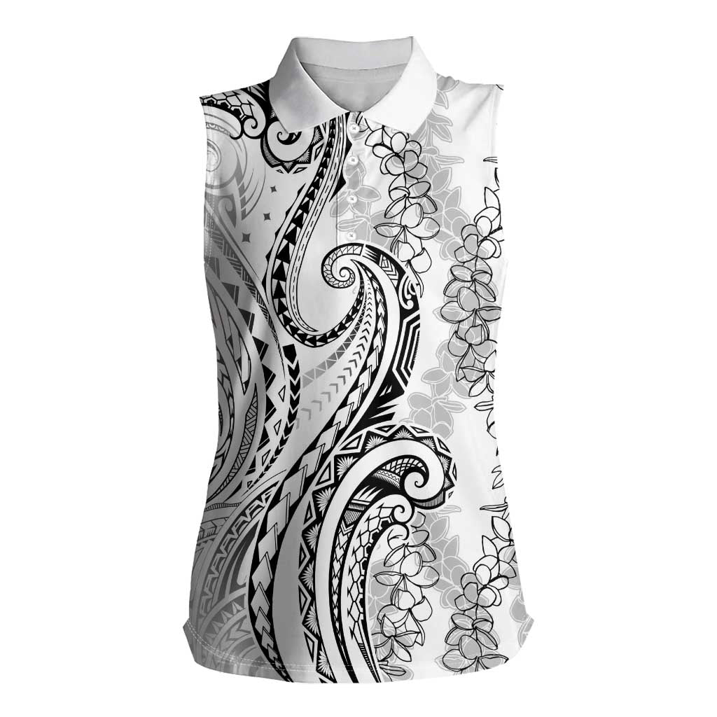 Polynesia Plumeria Lei Women Sleeveless Polo Shirt White Curves Motif LT7 Female White - Polynesian Pride