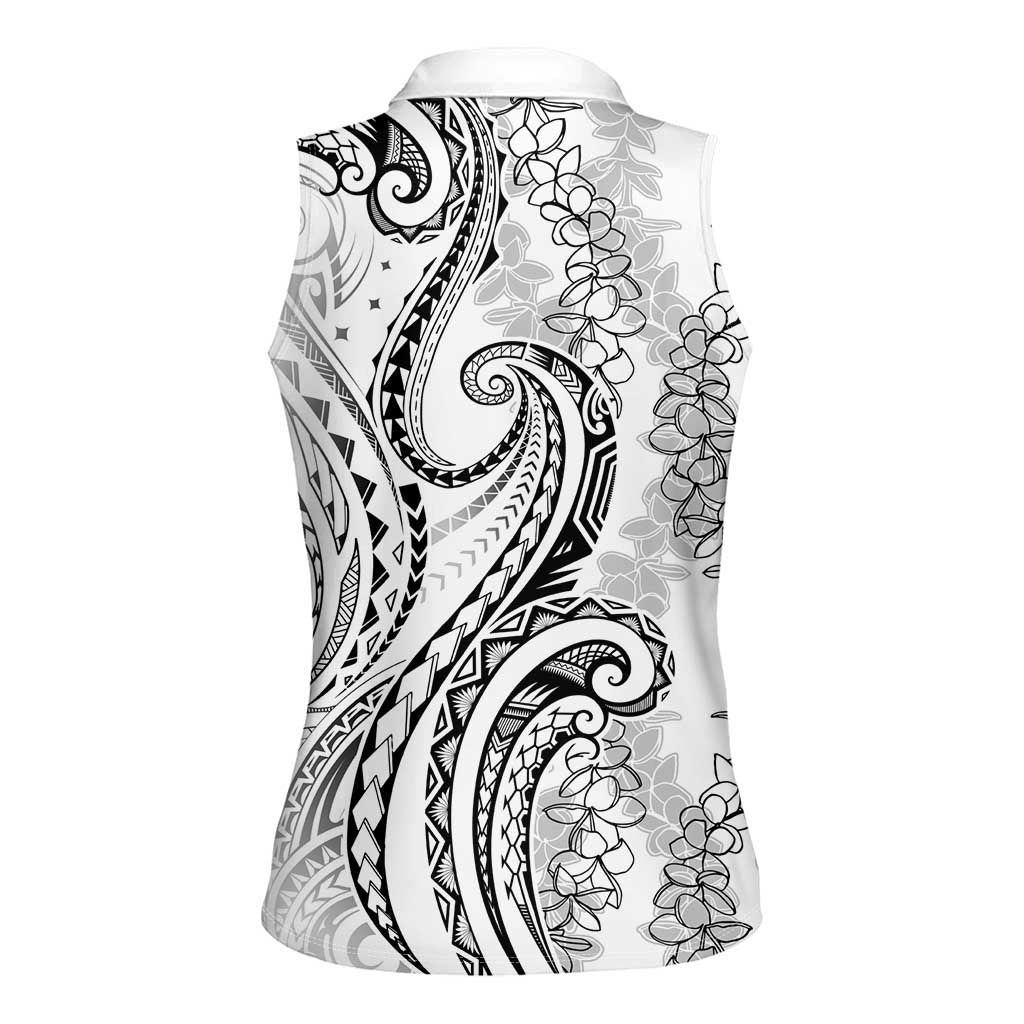 Polynesia Plumeria Lei Women Sleeveless Polo Shirt White Curves Motif LT7 - Polynesian Pride