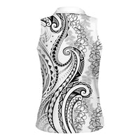 Polynesia Plumeria Lei Women Sleeveless Polo Shirt White Curves Motif LT7 - Polynesian Pride