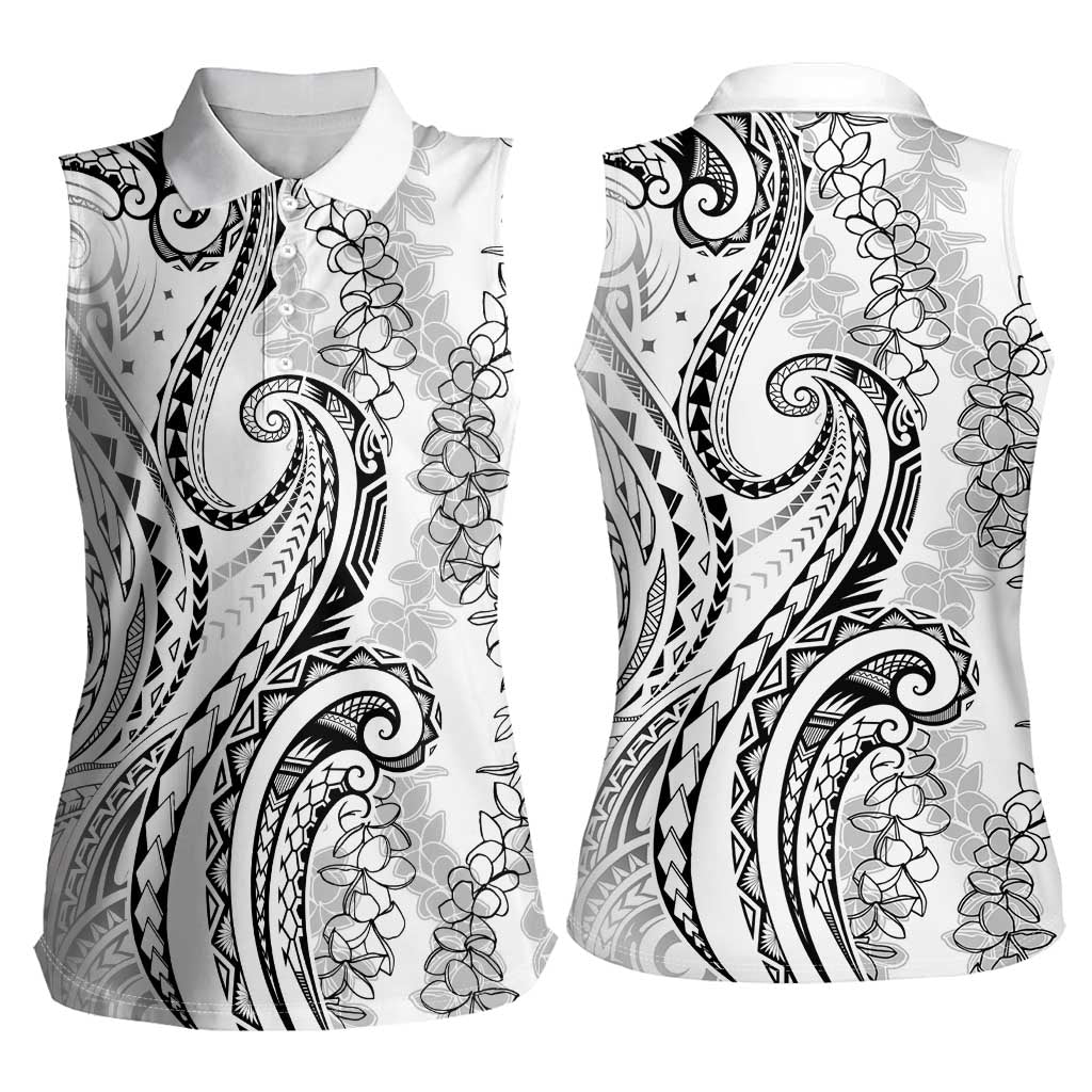 Polynesia Plumeria Lei Women Sleeveless Polo Shirt White Curves Motif LT7 - Polynesian Pride