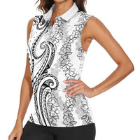Polynesia Plumeria Lei Women Sleeveless Polo Shirt White Curves Motif LT7 - Polynesian Pride