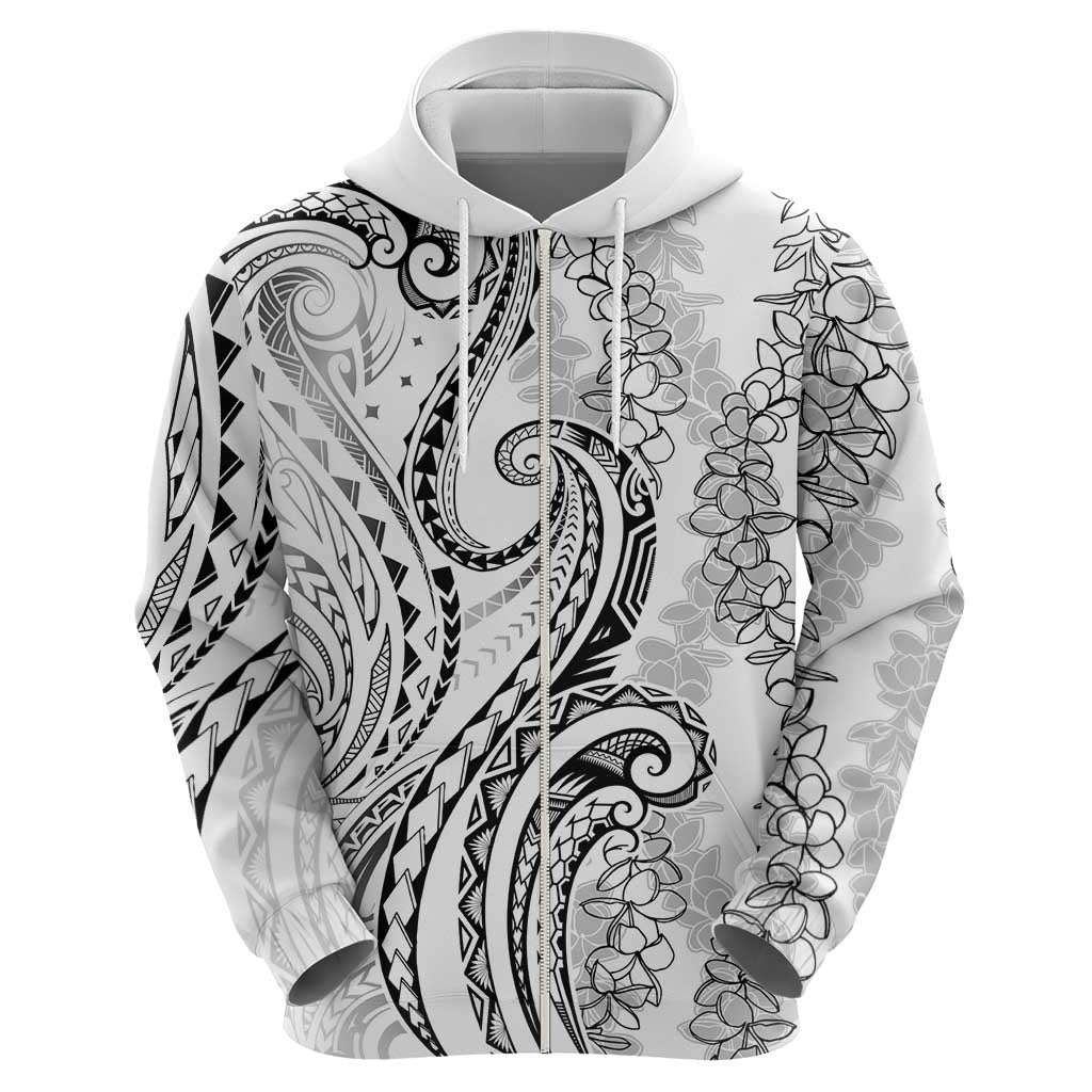 Polynesia Plumeria Lei Zip Hoodie White Curves Motif