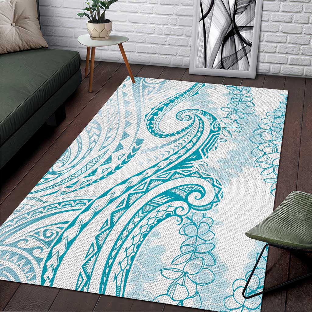 Polynesia Plumeria Lei Area Rug White Turquoise Curves Motif