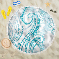 Polynesia Plumeria Lei Beach Blanket White Turquoise Curves Motif