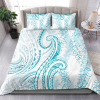 Polynesia Plumeria Lei Bedding Set White Turquoise Curves Motif