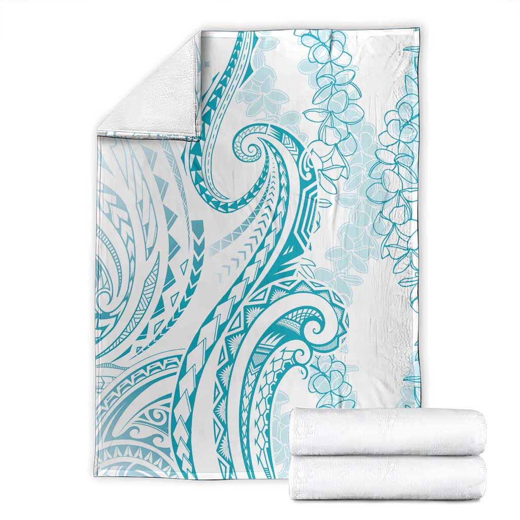 Polynesia Plumeria Lei Blanket White Turquoise Curves Motif