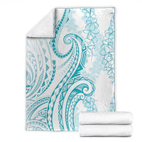 Polynesia Plumeria Lei Blanket White Turquoise Curves Motif