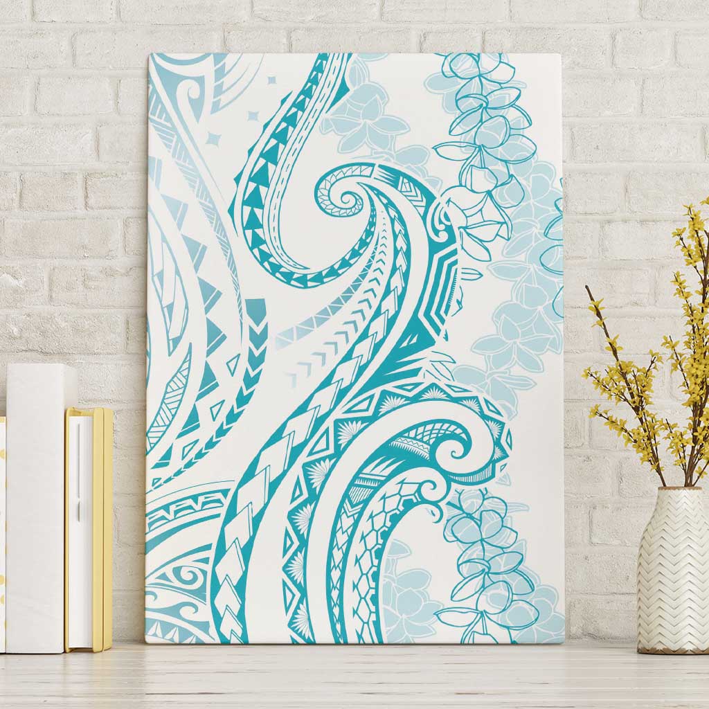 Polynesia Plumeria Lei Canvas Wall Art White Turquoise Curves Motif