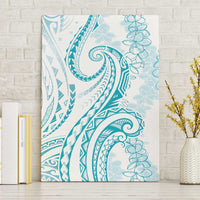 Polynesia Plumeria Lei Canvas Wall Art White Turquoise Curves Motif