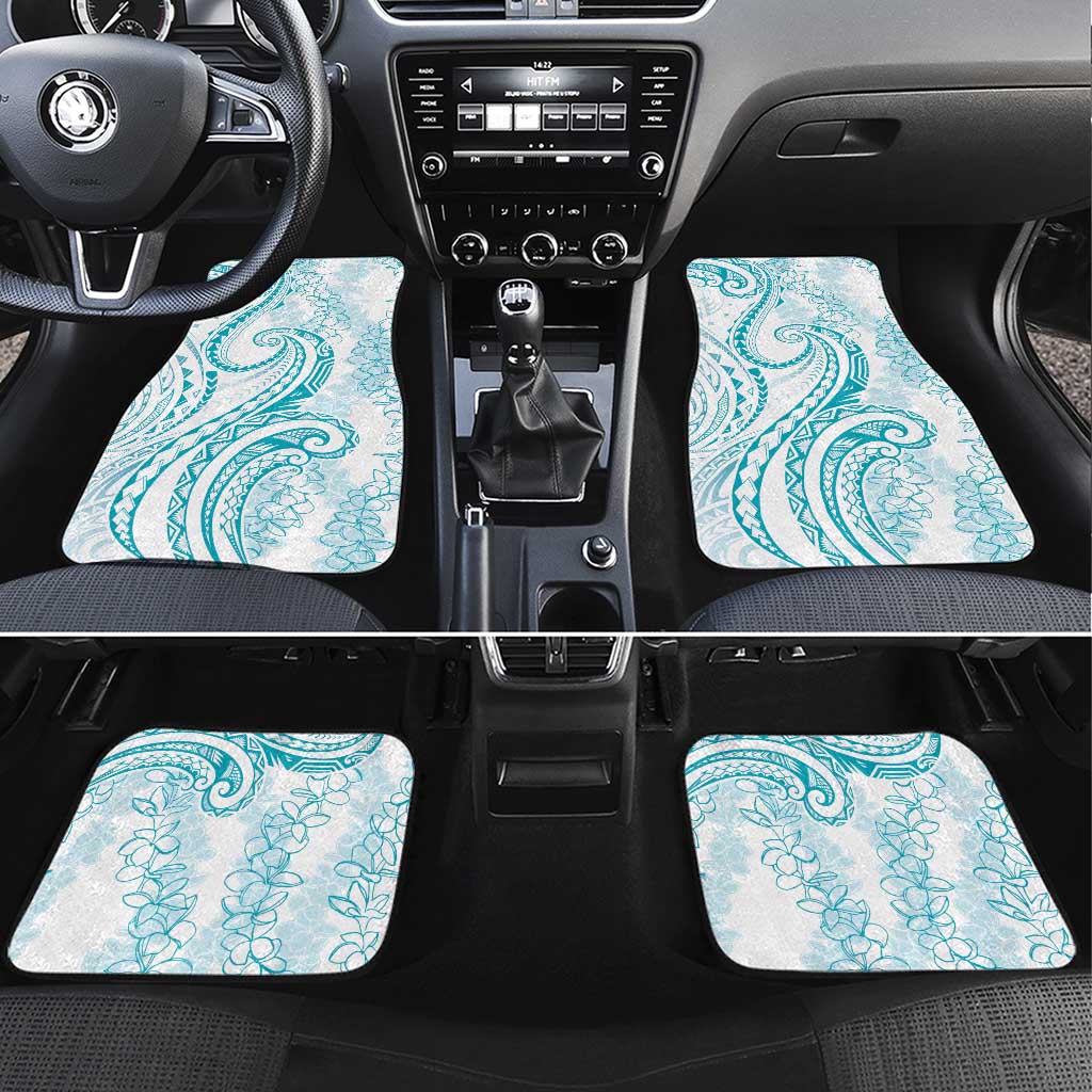 Polynesia Plumeria Lei Car Mats White Turquoise Curves Motif