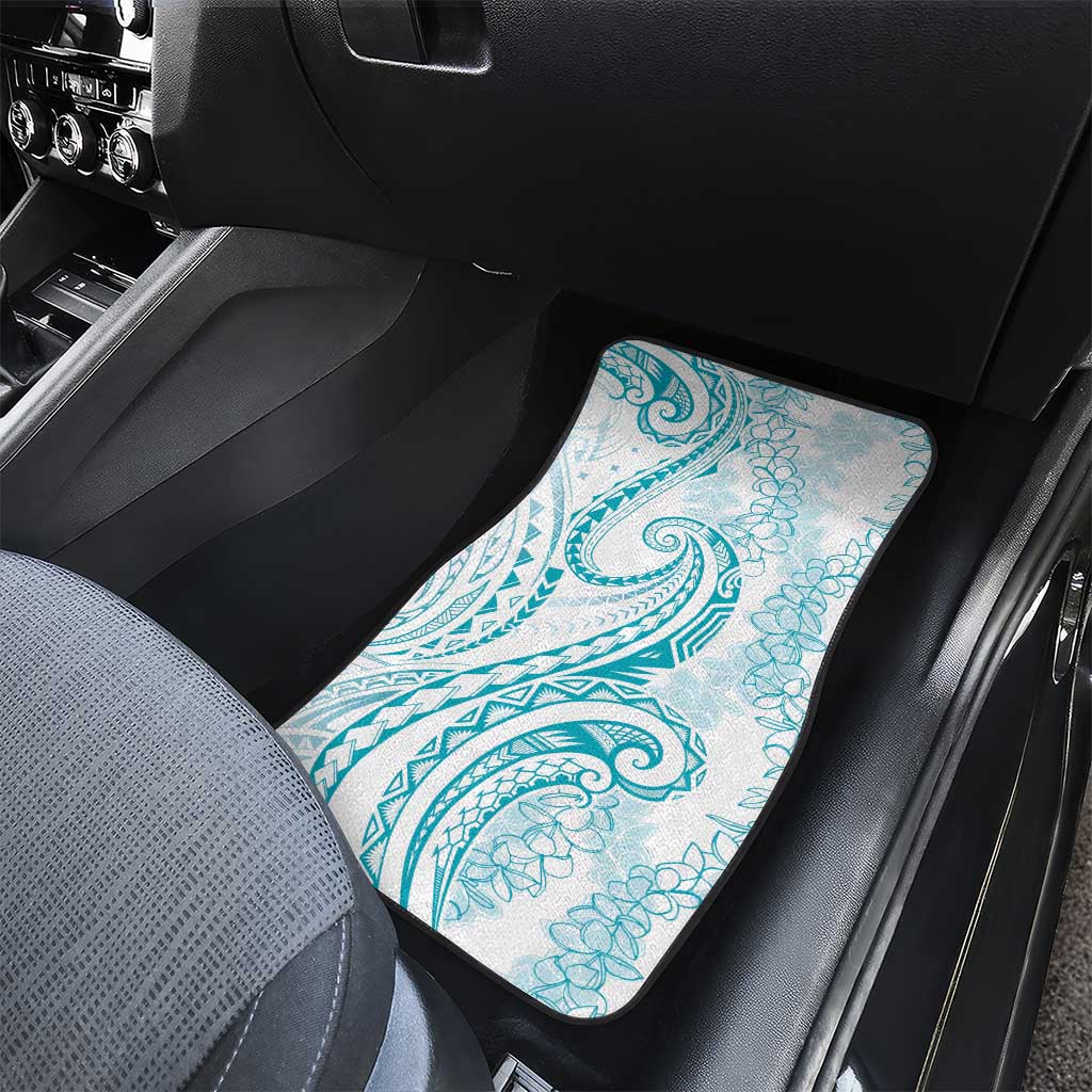Polynesia Plumeria Lei Car Mats White Turquoise Curves Motif