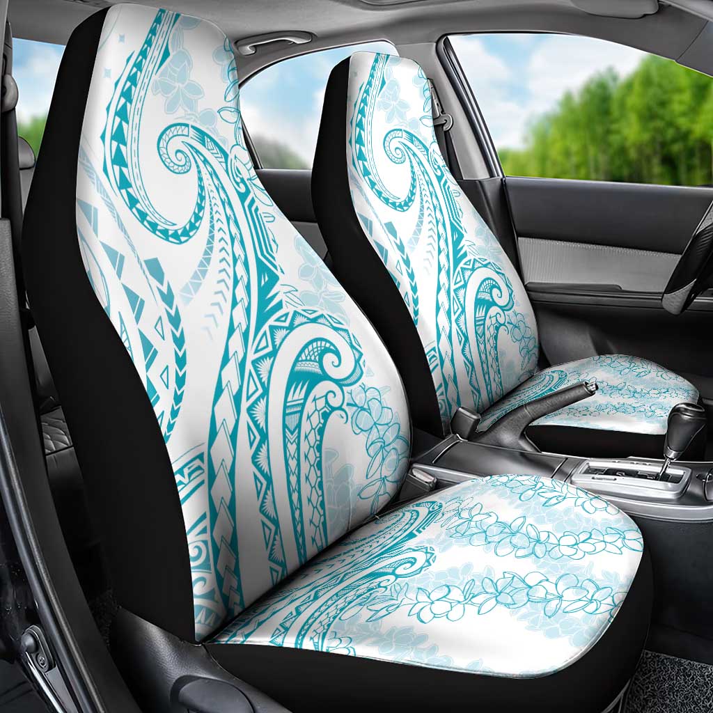 Polynesia Plumeria Lei Car Seat Cover White Turquoise Curves Motif