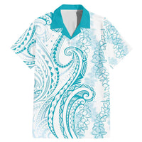 Polynesia Plumeria Lei Family Matching Mermaid Dress and Hawaiian Shirt White Turquoise Curves Motif